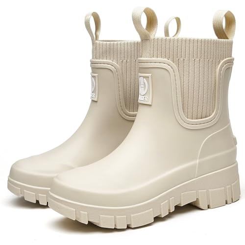 GURGER Bottes de Pluie Femme Imperméable Bottes en Caoutchouc Chelsea Bottines, Hauteur Cheville, Semelle Antidérapante, Faciles à Enfiler, pour Jardin et...