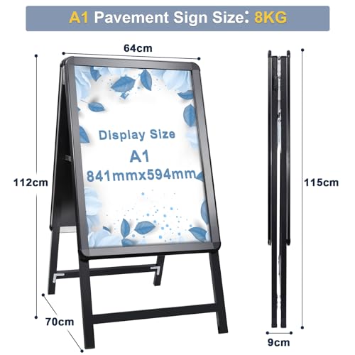 STANDNEE Gehweg-Schilderrahmen mit doppelseitigem Display, A-Board, Posterständer und Schilderhalter für Werbung (Schwarz-A1)