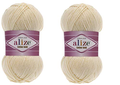 Alize Cotton Gold Yarn 55% Cotton 45% Acrylic Yarn Crochet Hand Knitting Art Lot of 2 Skeins 200gr 722yds (1-Cream)
