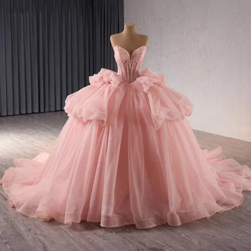 Youjiayi Lace Beaded Quinceanera Dresses with Sleeves Ruffle Tulle Sweet 16 Dress with Bow Layered Long Ball Gown for Women3