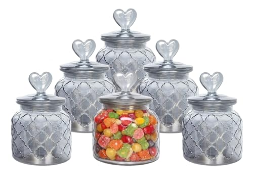 Image of MARTVIA Black Glass Food Storage Jars with Glass Lids 700 ML Set of 6, Love Heart Handle Lid Jar for Home Kitchen,Flour, Sugar, Coffee, Pasta, Oats, Cookies, Snacks (Love 700ML Jar, SET OF 6)
