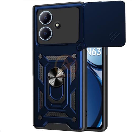 Image of Armor Bumper Back Cover Case for Realme C63 / Narzo N63 Rotating Camera Cover, Ring Holder & Kickstand | Heavy Duty & 360 Degree Protection Realme C63 / Narzo N63 Back Cover (Blue)