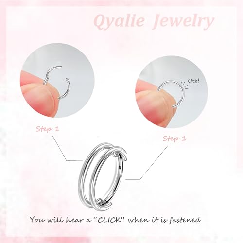 2 PCS Small Cartilage Double-Hoop Helix Conch Piercing Earrings With Cubic Zirconia For Women Trendy 14K Gold Plated Stainless Steel Sets Jewelry (Silver, 2pcs-16g-8mm) by Qyalie - Image 3