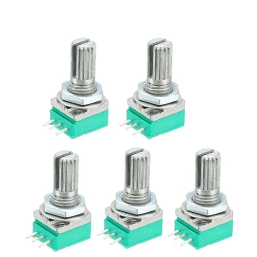 RK097N Potentiometers Industrial Switches, 3Pin B1K-500K Switch Audio Shaft 15mm Amplifier Sealing, 5Pcs(20K Ohm)