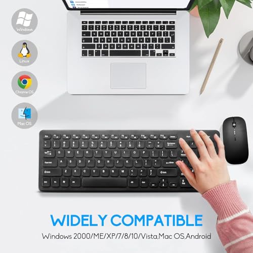 Image of Wireless Keyboard and Mouse Combo, Compact Quiet Wireless Keyboard and Mouse Set 2.4G Ultra-Thin Sleek Design for Windows, Computer, Desktop, PC, Notebook, Laptop (Black01)