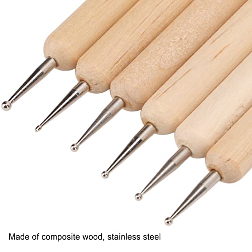 Engraving Stylus Set, 6 PCS Double End Embossing Set Wooden Ball Styluses Tool Set Stainless Steel Ball Tip Tracing Dotting