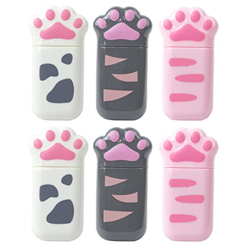 prendre 6個セット 修正テープ 肉球 ネコ 猫グッズ 黒猫 白猫 かわいい 文房具 プレゼント ギフト クリア 透明 文具 スリム コンパクト (Bタイプ) PR-ERASE11-B