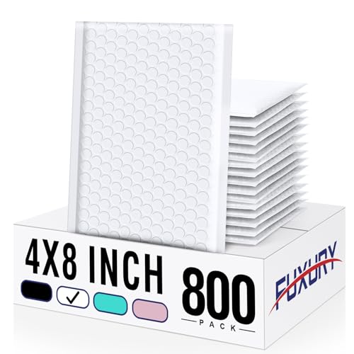 Image of Fuxury Bubble Mailers 4x8 inch 800Pcs Bulk, Waterproof Padded Envelopes Usable Size 4x7 inch, Cushioning Small Mailing Envelopes, Padded Mailers Shipping Bags for Small Business Packing, #000 White