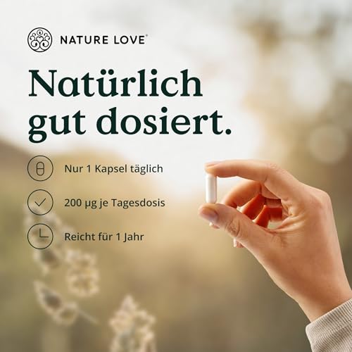 NATURE LOVE® Selen Komplex - Hochdosiert: 200µg Selen je Kapsel - 365 Kapseln - Schilddrüse* - Natriumselenit, L-Selenmethionin, Selenhefe - laborgeprüft, in Deutschland produziert
