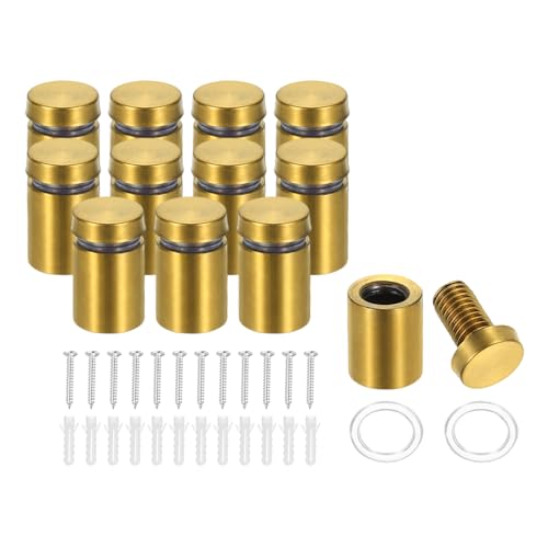 Image of PATIKIL 5 /8 inch x 1 inch Standoff Screws, 12 Pack Stainless Steel Wall Mount Sign Standoffs Mounting Hardware Advertising Nail for Hanging Acrylic Picture Frame, Gold
