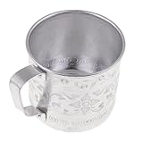 budiniao Taza de hojalata tailandesa Coleccionable, de Metal Plateado con Flores talladas Que añaden Estilo al hogar.