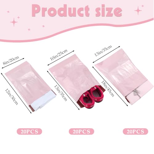 60 Stück Versandtaschen Rosa, 3 Größen Versandbeutel Versandtüten für Kleidung Packung Dokumente Wasserdichter Verpackungsbeutel mit Selbstklebeverschluss