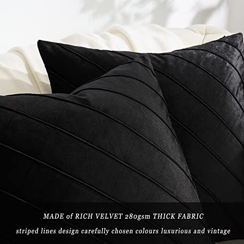 Image of GIGIZAZA Decorative Velvet Pillow Covers 16x16, Set of 2 Black Sofa Couch Throw Pillows Covers Cases, Living Room Square Cushion Accent Stripe Covers