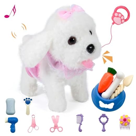 GOBRILLFUN Perro Interactivo de Peluche para Cachorros, Perro Robot con Kit de Aseo, Juguete niñas y niños, niños de 3, 4, 5, 6 años en adelante (Blancanieves)