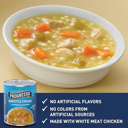 Image of Progresso Traditional, Chicken with Vegetables & Pastina Pasta Canned Soup, 19 oz. | White Meat Chicken, Pearl Pasta & Carrots, No Artificial Flavors or Colors, Ready to Serve