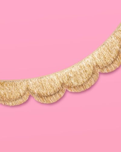 Image of xo, Fetti Gold Scalloped Layered Fringe Banner - 5 Ft. | Bachelorette Party Decorations, Birthday Party Decor, HBD Decor, Photo Booth Banner Backdrop