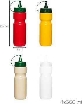 Porsima 4lü Sosluk Seti Ketçap Mayonez Hardal Yağlık Şişesi – Sıkılabilir Plastik Sos Şişesi 660 ml