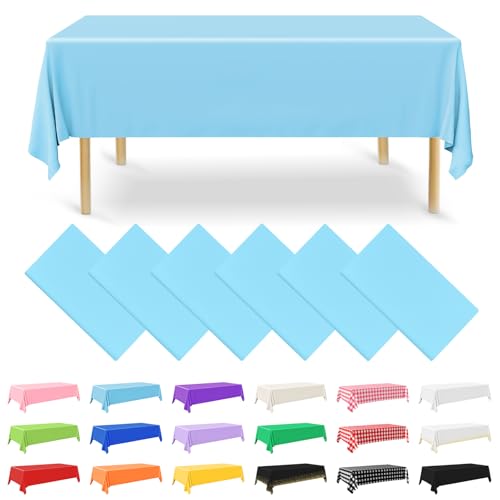 NACHLYNN Lot de 6 nappes rectangulaires jetables en Plastique Bleu Clair de 137 x 274 cm pour fête, fiançailles, Mariage, baptême, Anniversaire