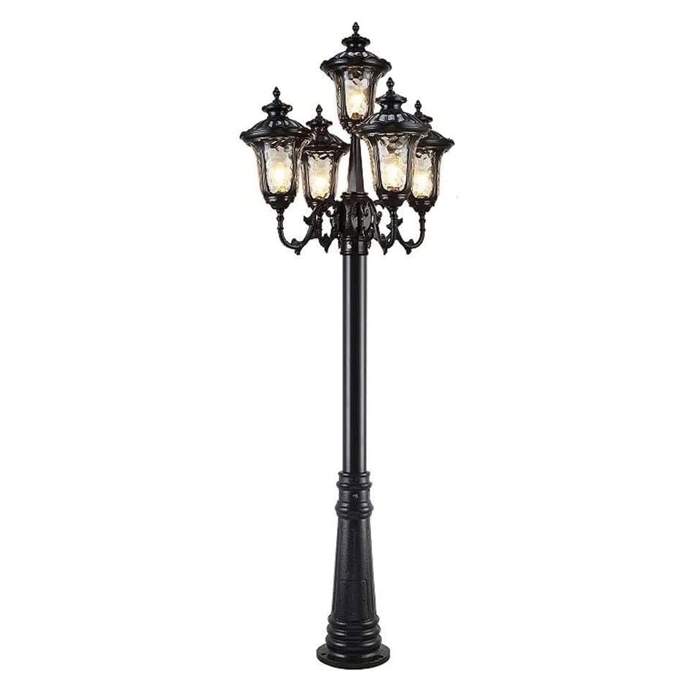QUSYZD Strong Durable European 5-Lights 2M Traditionaloutdoor Floor Lamp E27 Vintage Glass Garden Lawn Path Column Street Light Ip55 Waterproof Landscape High Pole,Black-300cm
