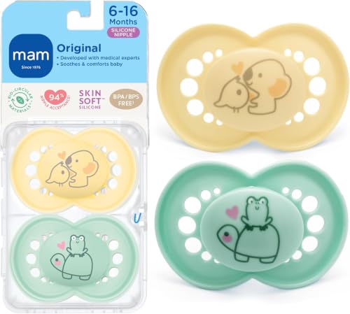 Image of MAM Original Matte Baby Pacifiers 6-16 Months,Binky for Babies,BPA-Free Skin Soft Silicone Nipple,Easy to Clean,Developed with Medical Experts,with Sterilizer Case,Made in Europe, 2 Count (Pack of 12)