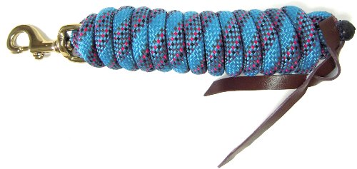 Hamilton Cowboy Braided Poly Horse Training Lead Rope with Leather Popper and Bolt Snap, 10' Long by 5/8" Thick, Ocean Weave