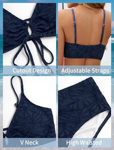 Image of ZAFUL Bikini Sets for Women String 2 Piece Swimsuits High Waisted Bathing Suit V Neck Cut Out Swimwear