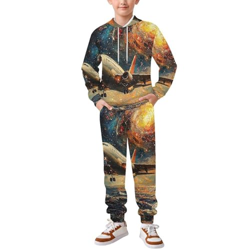 Boys Girls Clothes Outfits 2 Piece Long Sleeve Hoodie Pants Kid Sweatpants, Airplane Galaxy Universe