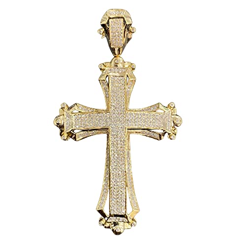 TGDJ 10K Yellow Gold Diamond Cross Pendant For Men and Women | 2.9 x 1.65 inch Round Cut Real Gold White Diamond Necklace Chain Mens Pendant 1.20 CT | Custom Jewellery