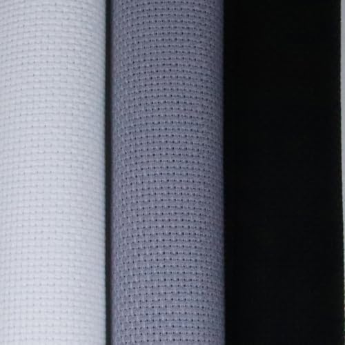 Image of KCS 3 pc of 15 inch x 18 inch(38cmx45cm) 14 Count Cross Stitch Cotton Aida Cloth Needlework Rolled Fabric Box,14CT,White+Light Steel Grey+ Black
