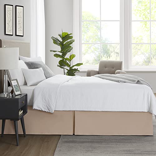 Image of Nestl Taupe Full XL Bed Skirt - Full XL Size Bed Skirt 14 Inch Drop - Brushed Microfiber Bed Skirts - Hotel Quality Pleated Bed Skirt - Shrinkage & Fade Resistant