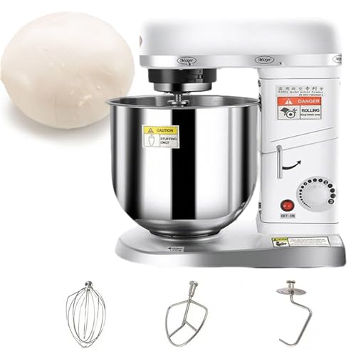 BEESOM Amasadora Comercial,Amasadora Industrial,Pedestal 500w,3 En 1,Batidor K+Gancho,Silenciosa,para Cocina Comercial Repostería White-10L