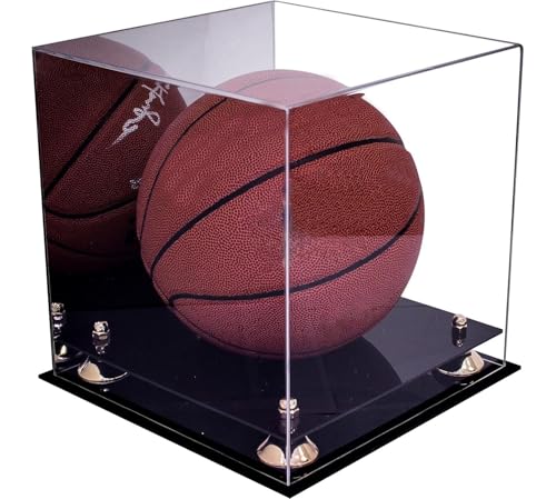 Better Display Cases Acrylic Full Size Basketball Display Case with Gold Risers and Mirror (A001-GR)