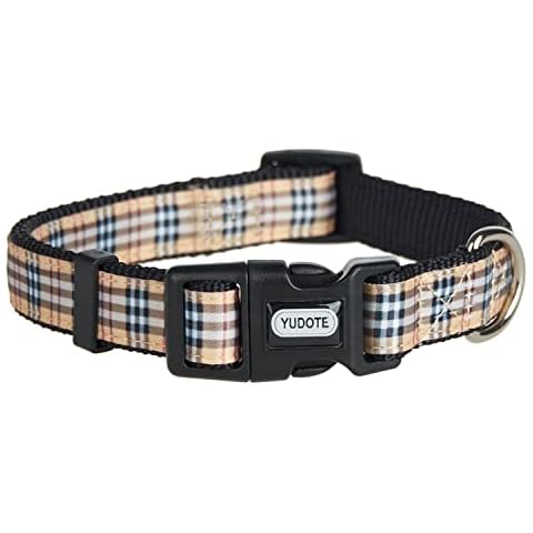 YUDOTE Collares de perro ajustables de nailon negro mediano con cinta de tartán a cuadros Cover
