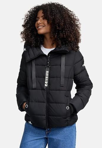 Navahoo Damen Winterjacke warme Steppjacke mit hohem Kragen und verstellbarer Kapuze Amayaa Black Gr. M