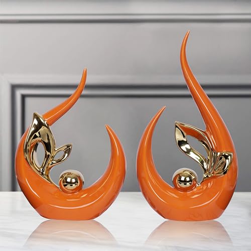 Estatuas Decorativas de Cerámica Naranja Juego 2 Pzas miniatura 2