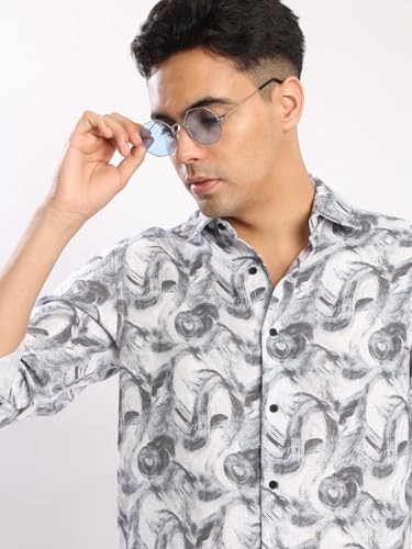 Image of BENE KLEED Men's Abstract Print Cotton Blend Shirt | Spread Collar | Full Sleeves | Tailored Fit |
