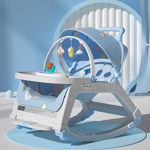 Image of 5-1 Baby Bouncer Ifant Seat，Baby Bouncer and Push Walker Cambo，Ifant to Toddler Adjustable Bouncer Chair，Portable Rocker Chair with Wheels,Toy Snack Tray and Canopy for Outdoor，0-36 Months