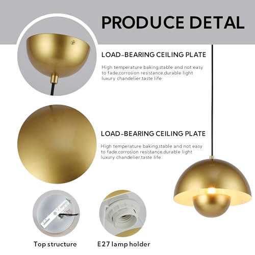SUNLLOK Modern Flowerpot Pendant Light, Round Metal Pattern Mini Downward Dome Shade Ceiling Hanging Lamp - Image 2