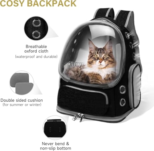 Image of Cat Backpack Carrier, Breathable Cat Carrier Pet Backpack for Kitty Small Dog Up to 15Lbs, Transparent & Foldable Pet Carrier for Travel Hiking (Black., M)