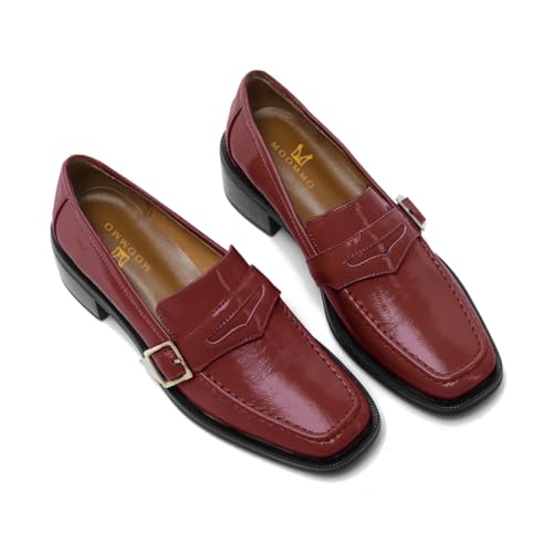 Image of MOOMMO Women Chunky Heel Penny Loafers Square Toe Buckle Slip On Comfort | Office Ladies Loafer Pumps 2 inch Stacked Block Heel Dress Loafers Oxfords Walking Dress Shoes Casual Size 4-11 M US