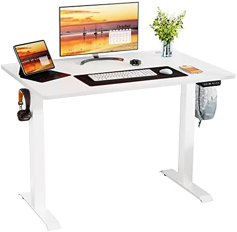 Meilocar Height Adjustable Electric Standing Desk, Sit Stand Computer Desk with Memory Controller, Home Office Workstation Stand up Desk with Splice Board, 48" x 24" Tabletop (White Top + White Frame)