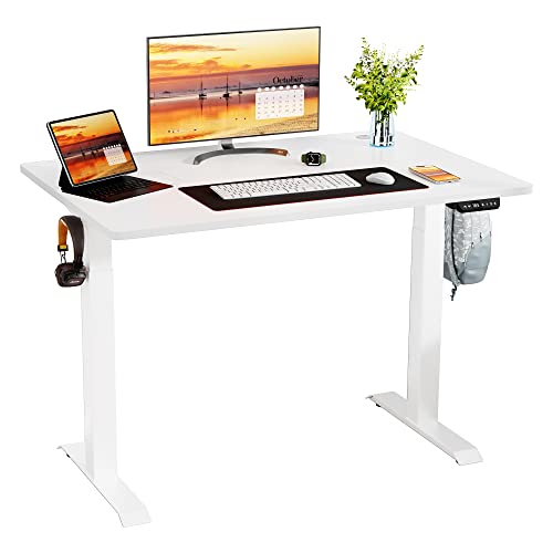 Meilocar Height Adjustable Electric Standing Desk, Sit Stand Computer Desk With Memory Controller, Home Office Workstation Stand Up Desk With Splice Board, 48" X 24" Tabletop (White Top + White Frame) #TOP2