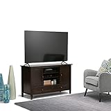 SIMPLIHOME Warm Shaker SOLID WOOD Universal TV Media Stand, 47 inch Wide , Farmhouse Rustic , Living Room Entertainment Center, Storage Cabinet , for Flat Screen TVs up to 55 inches in Tobacco Brown