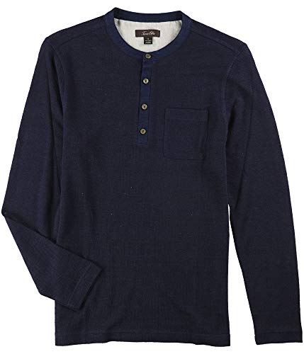 Tasso Elba Mens Linen Marled Henley Shirt (Medium, blunotte)