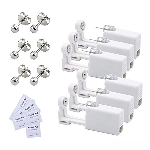 Voarge 6 piezas de la oreja pistola de perforación, desechables estériles de seguridad de la oreja la nariz kit de perforación de la pistola sin dolor herramienta de auto-piercing(plata, 4mm)