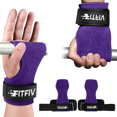 FITFIV Leather Lifting Straps for Weightlifting, Padded Wrist Support, Pair