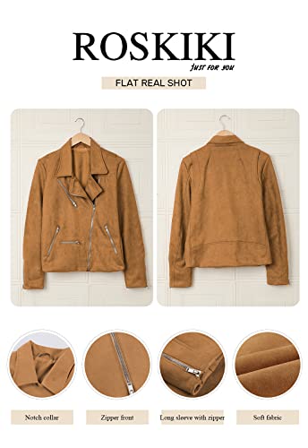 Roskiki Evaless Women's Trendy Stand Collar Faux Suede Jackets Moto Jacket Coat Brown L #TOP4