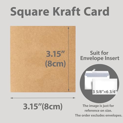 Wtuye 50/100/200pcs Custom Thank You Notes Cards Small, 3.15\" x 3.15\" Personalized Square Kraft Paper Cardstock Customizable for Weddings & Business (Kraft)