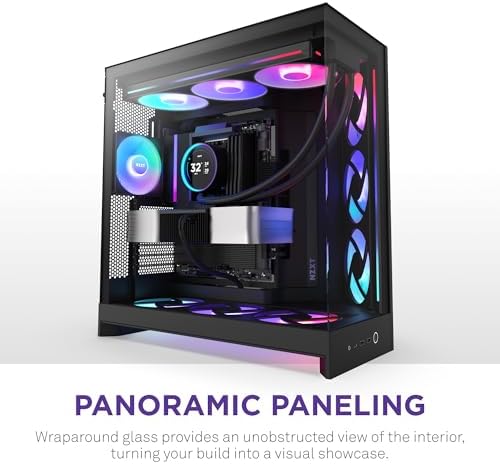 NZXT H9 Flow RGB (2025) - Büyük Çift Odacıklı ATX Orta Kule Hava Akımı PC Kasası - 1 x 420mm RGB Fan Ünitesi ve 1 x 120mm Fan - 420mm Radyatör Desteği - Temperli Cam - Geri Bağlanmaya Hazır - Siyah - Görsel 7