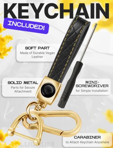 Image of Lucrum Key Fob Cover for Kia, TPU KeyFob Case & Leather Keychain | Fits ONLY FLIP Cadenza Forte K5 Niro Seltos Sorento Soul Sportage, 4 Button Keyfob Case (2018-2025) - Black and Gold